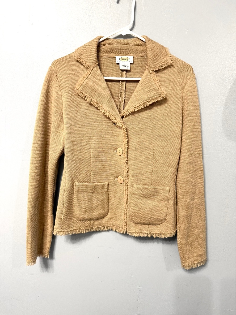 Talbots Camel Fringe-Trim Knit Blazer